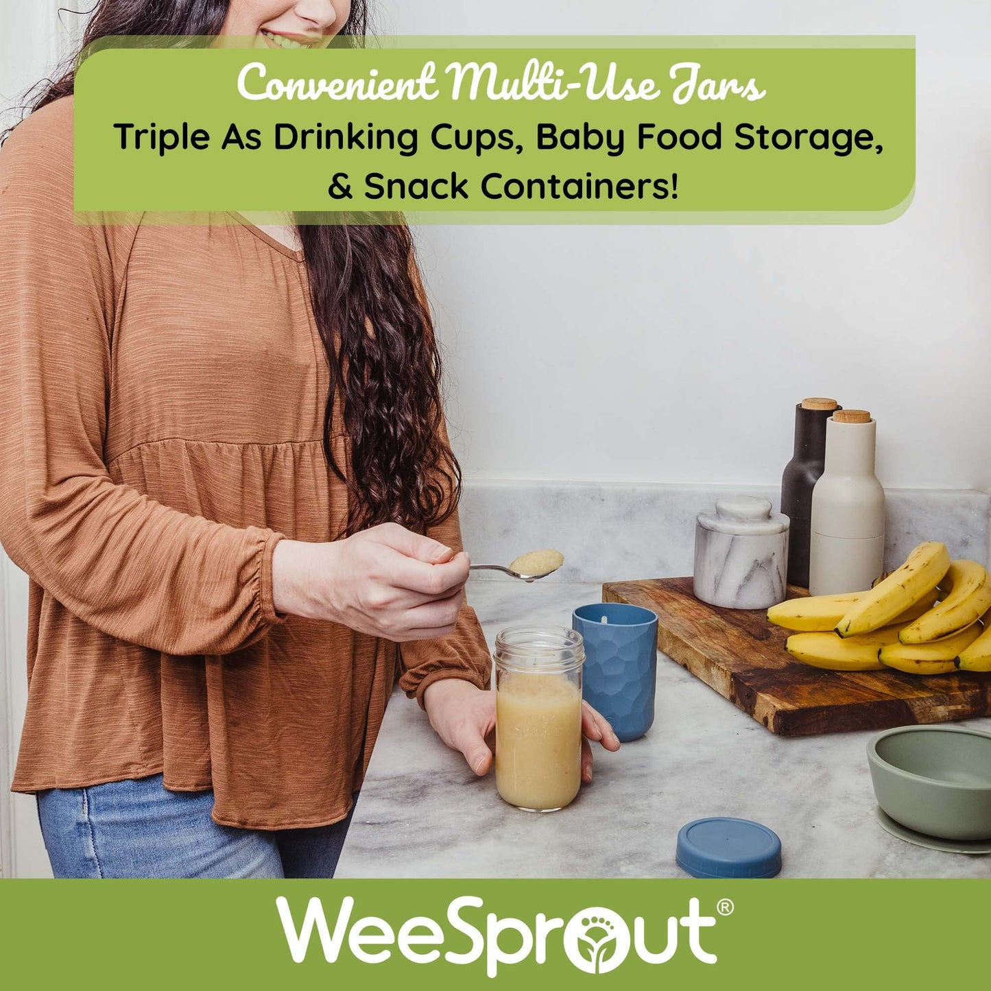 Weesprout Glass Cups With Lids & Straws, Spill-Resistant Smoothie Cups For Toddlers & Kids, Baby Food Storage & Snack Jars, Xl S