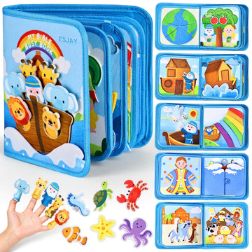 Esjay Busy Board Bible Busy Book for Toddlers, Montessori Toys 1 2 3 Year Old Toddler Baby, Noahs Ark Toy Baptism Birthday Gift