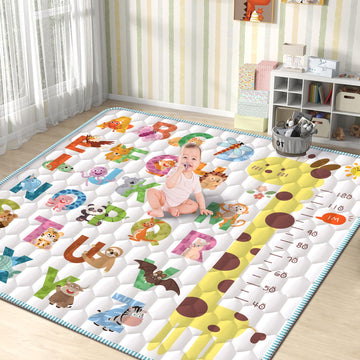 Baby Play Mat For Floor, 79X71 Extra Large Playpen With Giraffe Height Gauge, Non-Slip One-Piece Thick Crawling Mat For Babies A