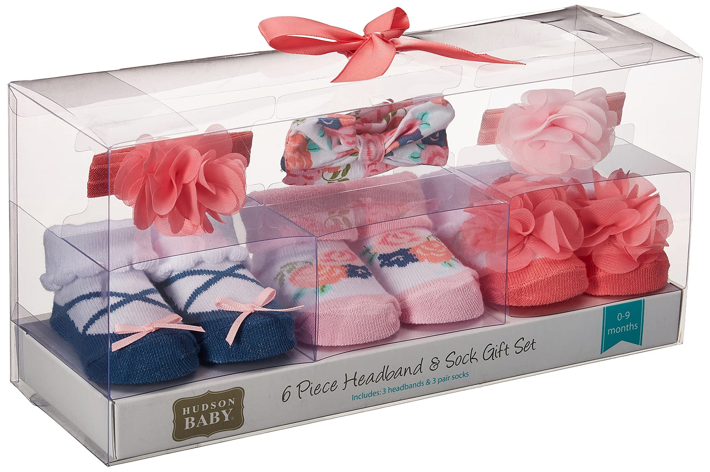 Hudson Baby Infant Girl Headband And Socks Giftset Coral Floral, One Size
