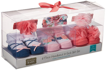 Hudson Baby Infant Girl Headband And Socks Giftset Coral Floral, One Size