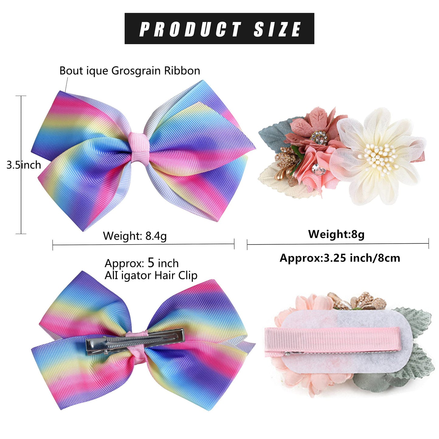 5 Inch Hair Bows For Girls Boutique Ribbon Artificial Floral Hair Bow Clips Hair Accessory For Girls 11Pcs