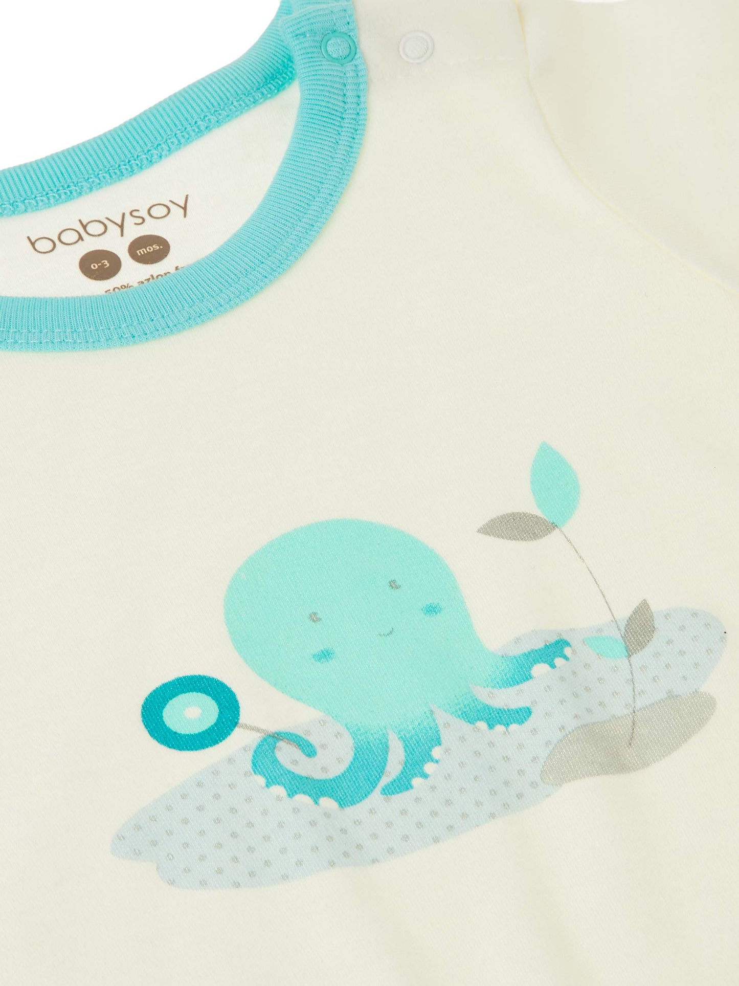 Babysoy Unisex Organi Baby Onepiece Bodysuit (0-3 Months, Octopus)