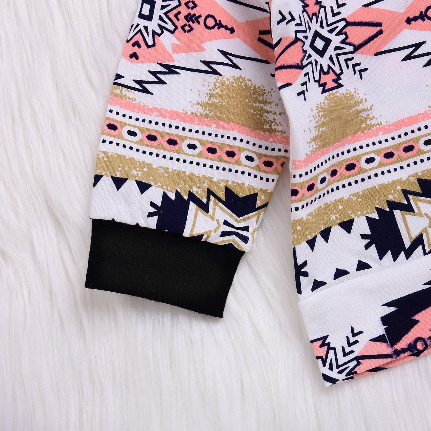 Kashoer 2Pcs Baby Girls Fall Winter Long Sleeve Floral Geometric Print Hoodie + Pants Outfit Set (12-18M, Pink)