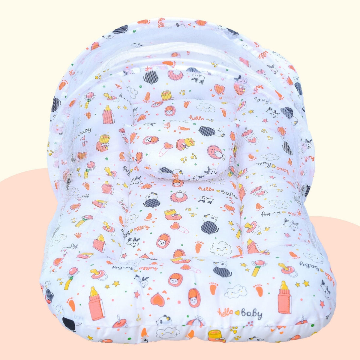 Infans Mini Baby Bed With Mosquito And Insect Protection Net, Portable Mattress With Zip Closure & Pillow Ideal For Babies From 