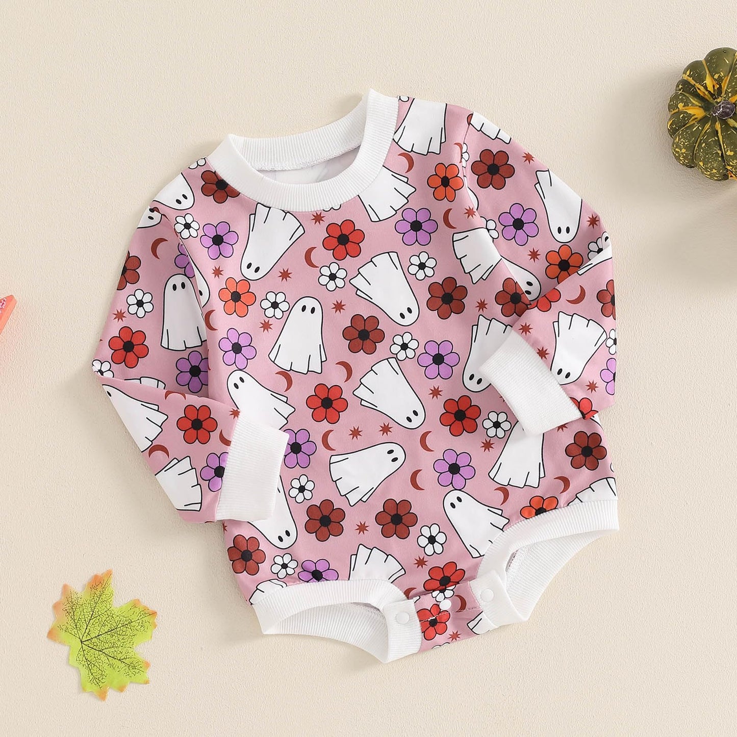 Focusnorm Halloween Newborn Baby Girl Outfit Pumpkin Sweatshirt Romper Long Sleeve Onesie Jumpsuit Infant Fall Winter Clothes (M
