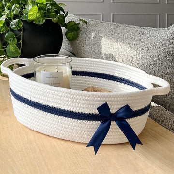 Chicvita Small Basket White Basket For Gifts, Baby Basket For Nursery, Cute Basket For Toys, Diapers, Woven Basket For Storage,