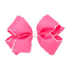 Wee Ones Girls Classic Grosgrain Moonstitch Edge Hair Bow, No-Slip Hair Clip, Handmade, Hot Pink with White, Medium