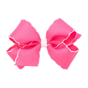 Wee Ones Girls Classic Grosgrain Moonstitch Edge Hair Bow, No-Slip Hair Clip, Handmade, Hot Pink with White, Medium