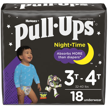 Pull-Ups Boys' Nighttime Potty Training Pants Training Underwear, 3T-4T, 18 Ct