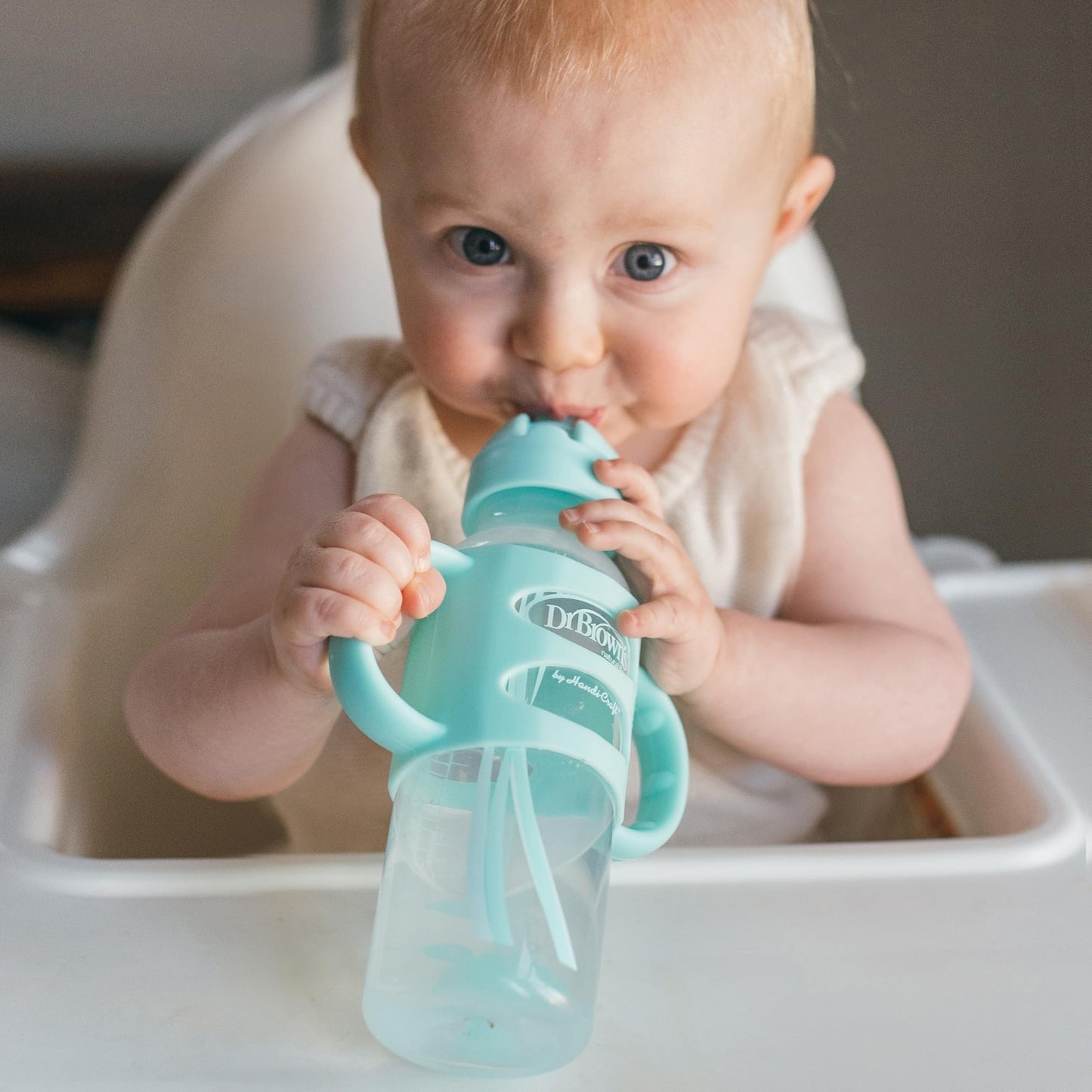 Dr. Brown'S Milestones Narrow Sippy Straw Bottle, Spill-Proof With 100% Silicone Handles And Weighted Straw, 8 Oz/250 Ml, Green,