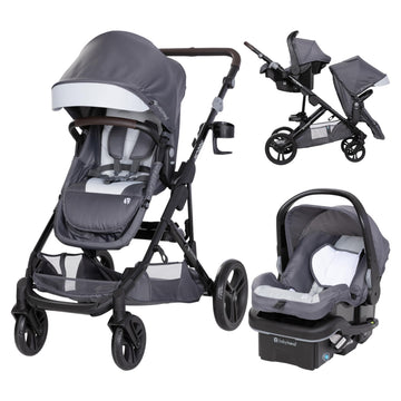 Baby Trend Morph Single to Double Modular Stroller Travel System with EZ-Lift Plus Infant Car Seat, Dash Grey