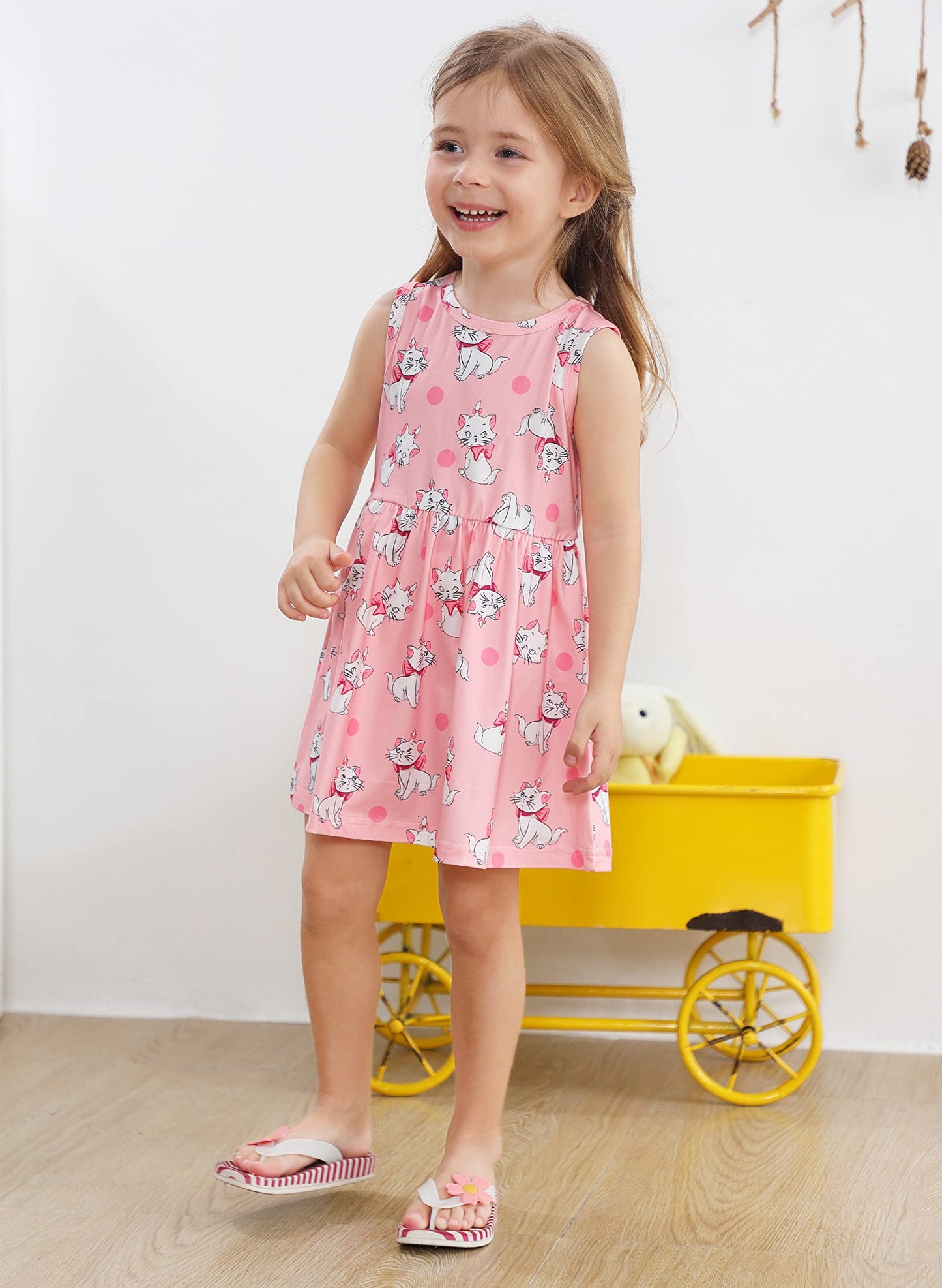 Girls Sleeveless Dress Cat Dress Girls Pink Swing Sundress Baby Girls Backless Bowknot Back To School Dress Girls Cat Outfits Pi
