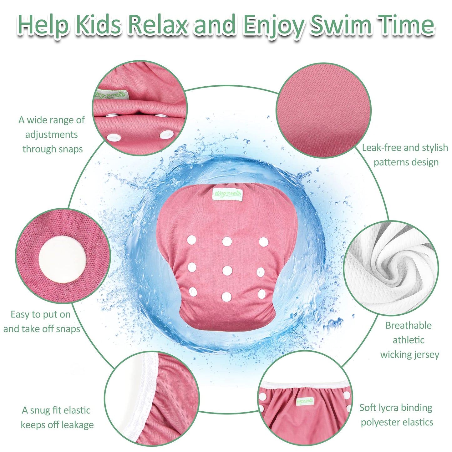 Wegreeco Baby & Toddler Snap One Size Adjustable Reusable Baby Swim Diaper (Red, Blue, Black, Small, 3 Pack)