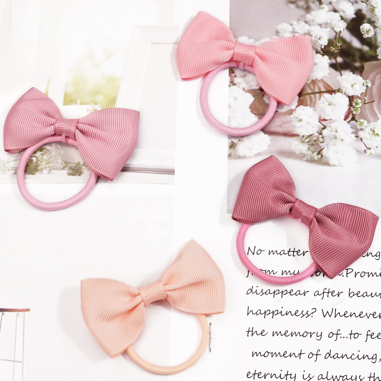 40Pcs 2.75' Hair Bows For Baby Girls Thick Hair Elastics Rubber Ribbon Bands, Regular Bows For Toddler Girls, Kids & Children,