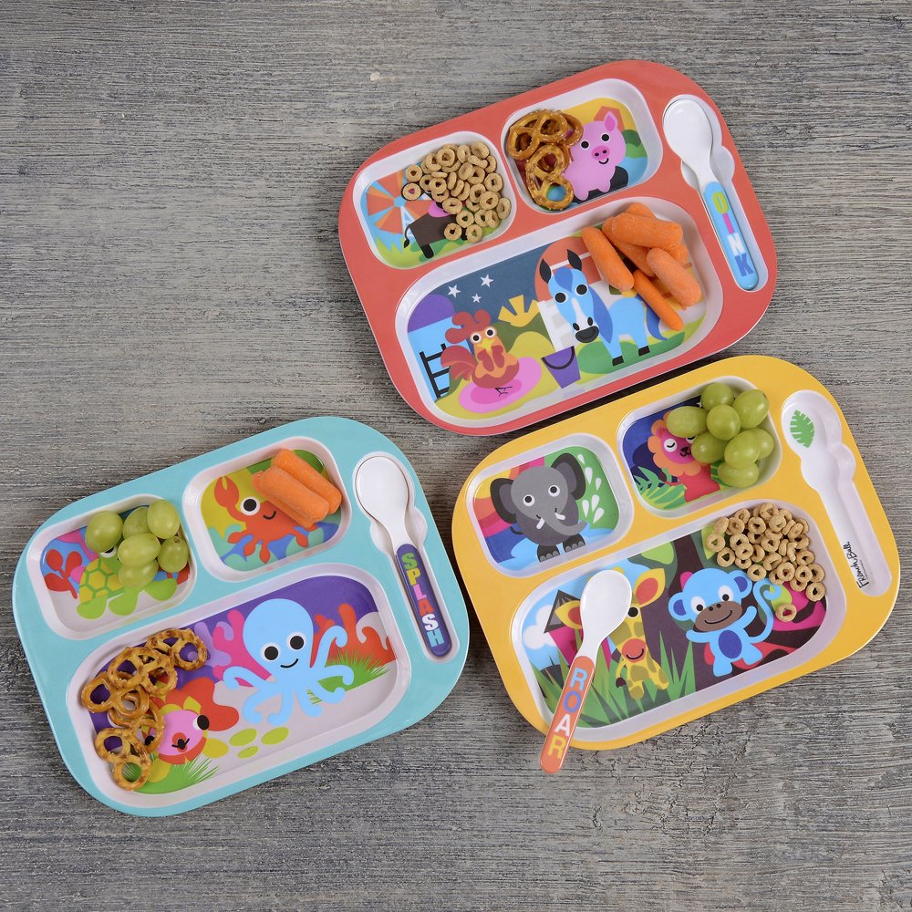 French Bull 11' Kids Everyday Tray - Divided Tray And Spoon Set, Farm Animals (74411)
