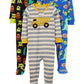 Simple Joys by Carters Toddler Boys Snug-Fit Footed Cotton Pajamas, Pack of 3, Black Monster/Blue Dinosaur/Grey Stripe, 2T