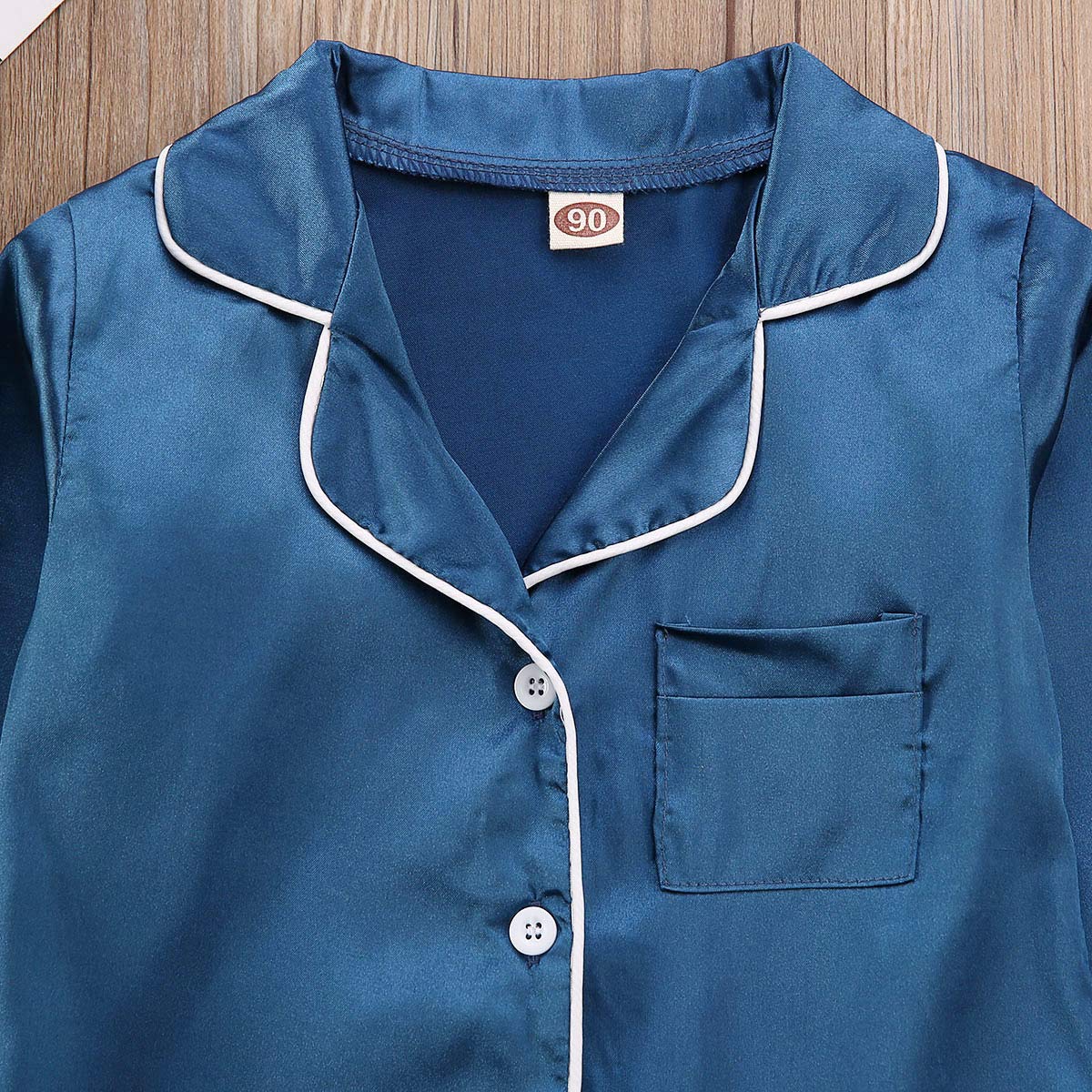 Toddler Baby Kids Satin Pajamas Set, Long Sleeve Button-Down Sleepwear Pjs For Girls (3T, Navy Blue)