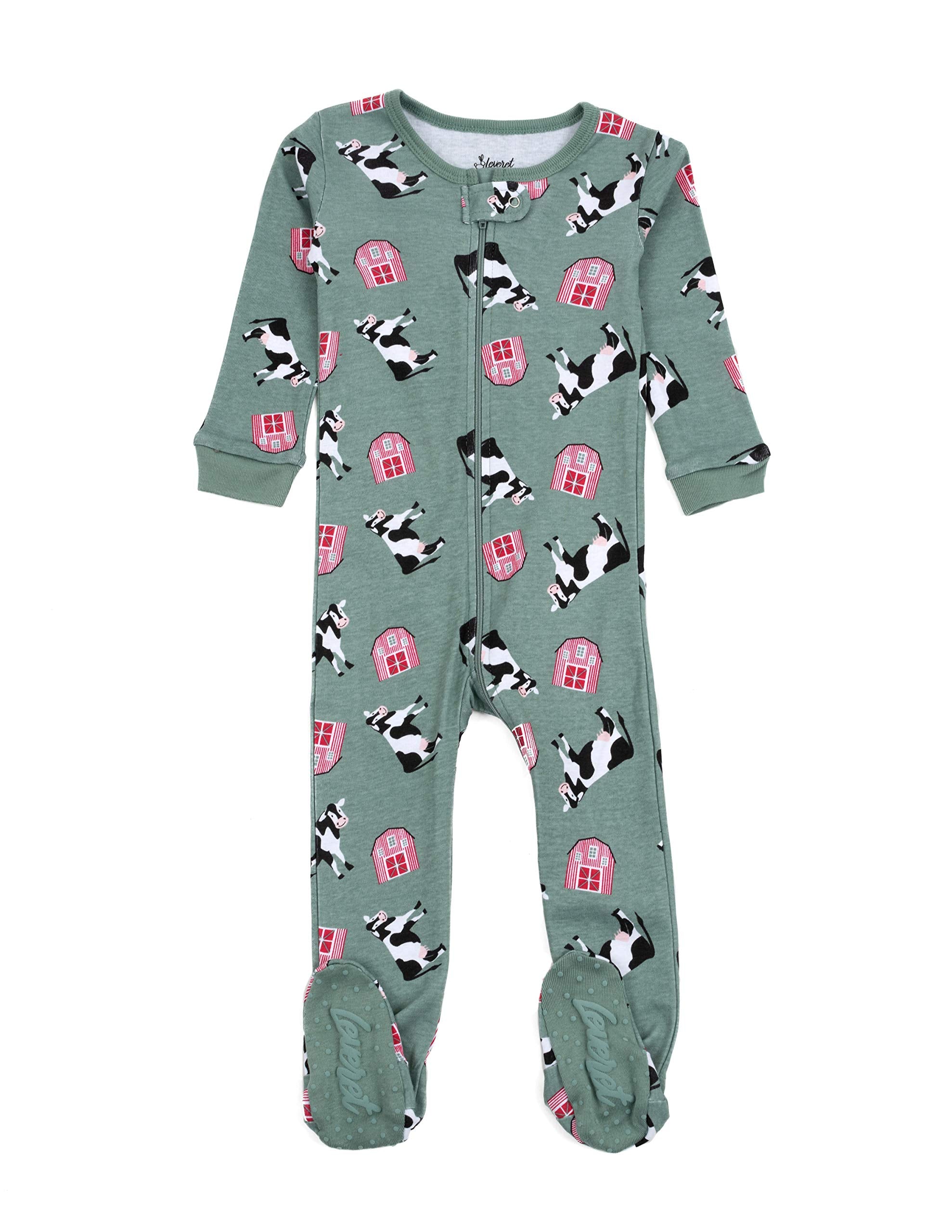 Leveret Kids & Toddler Footed Pajamas Boys Girls 100% Cotton Cow Green (Size 5 Y WBBAPB08NCWPKVC