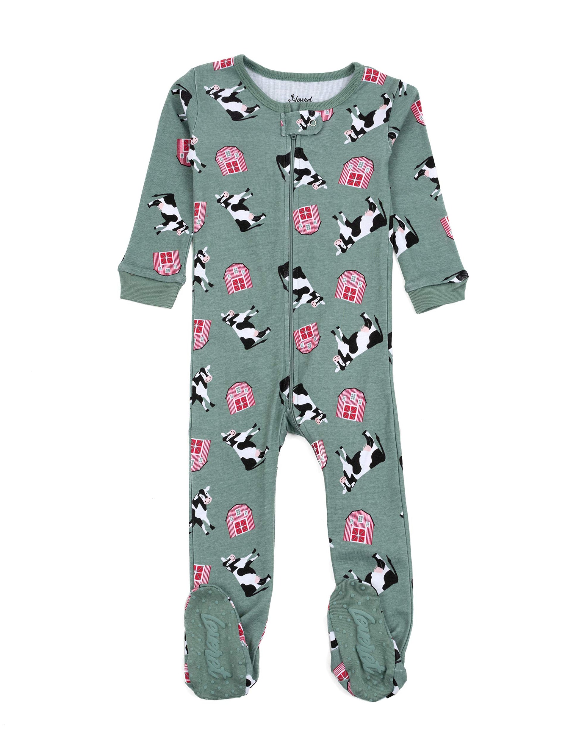 Leveret Kids & Toddler Footed Pajamas Boys Girls 100% Cotton Cow Green (Size 5 Years)