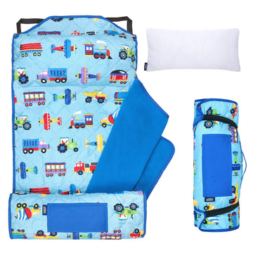 Wildkin Quilted Kids Nap Mat with Pillow for Boys - Soft Microfiber, Elastic Straps, Toddler Sleep Mat for Daycare, Preschool & 