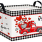 BOOHIT Valentines Day Basket for Kids Heart Shaped Empty Storage Bins for Gifts with Handles Room Decor (Black Checkered Red Tru