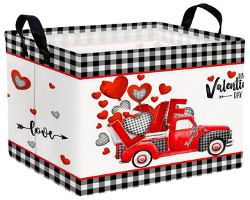 BOOHIT Valentines Day Basket for Kids Heart Shaped Empty Storage Bins for Gifts with Handles Room Decor (Black Checkered Red Tru