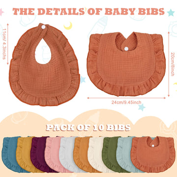 10 Pcs Baby Muslin Bibs Drool Bandana Soft Adjustable Baby Cotton Bibs For Newborn Baby Girl Boy Toddlers Infants Teething (Clas