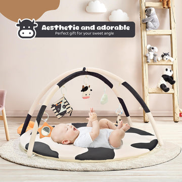 2Pm Sports Cow Theme Baby Play Mat, Tummy Time Mat For Infant Newborn, Baby Play Gyms & Playmats For 0-3 3-6 6-12 Months, Activi