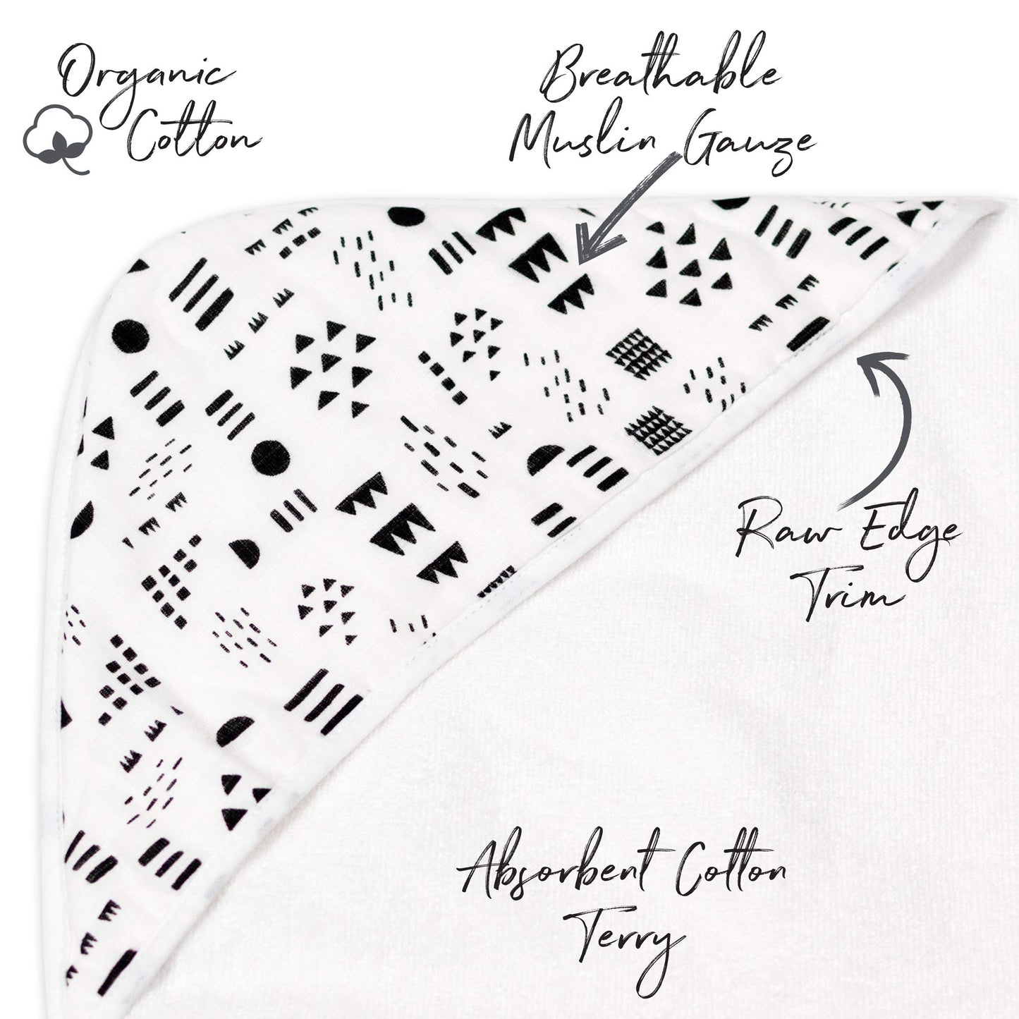 HonestBaby unisex baby 2-Pack Organic Cotton Hooded Towels Bandana, Pattern Play, One Size US