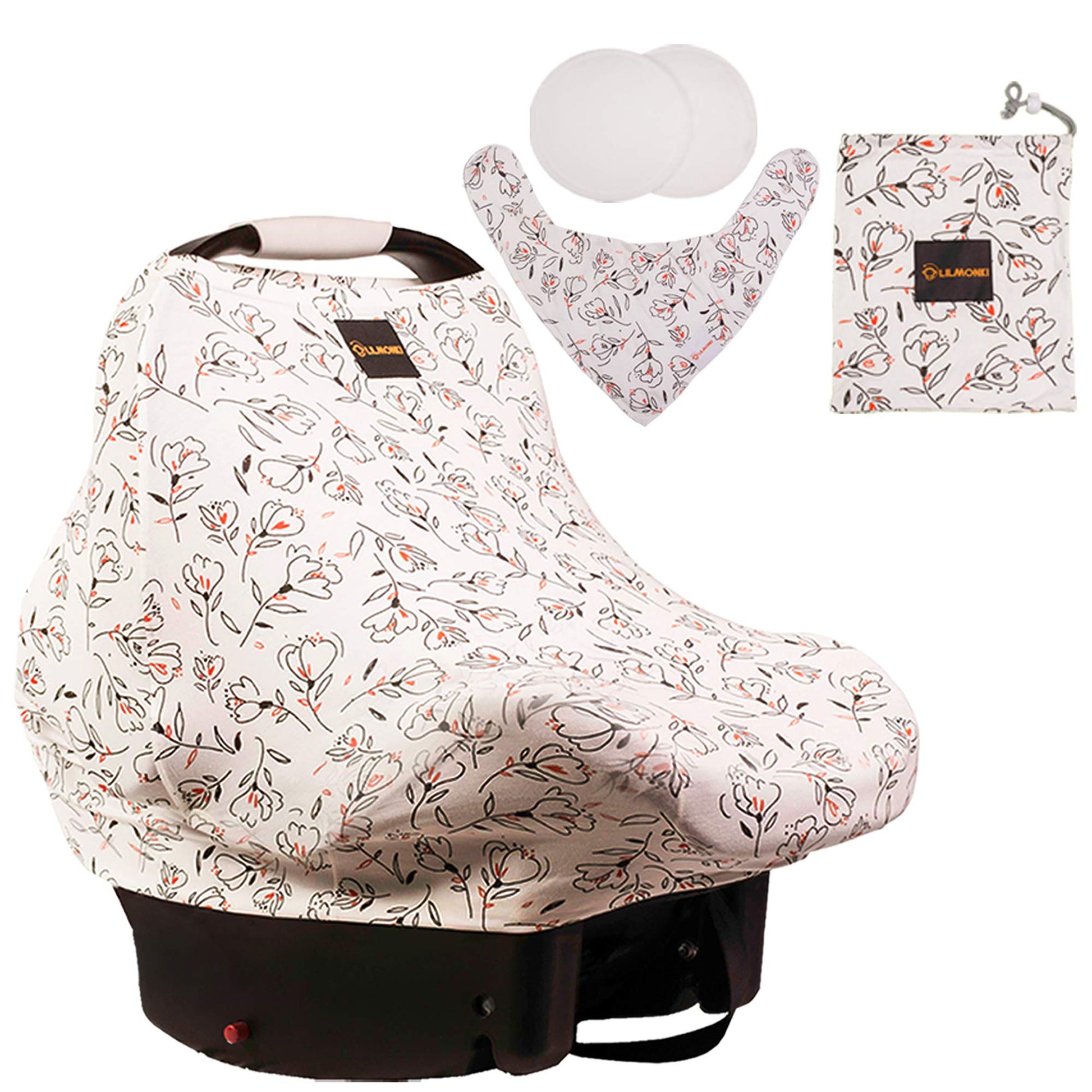 Lilmonki Nursing Scarf Multi-Use - Breathable Car Seat, Stroller, And Cart Cover For Babies - Colorful Tulip Print - Bandana Bib
