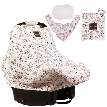 Lilmonki Nursing Scarf Multi-Use - Breathable Car Seat, Stroller, And Cart Cover For Babies - Colorful Tulip Print - Bandana Bib