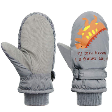 Toddler Mittens Winter Snow Glove Waterproof Mitten Warm Fleece Kid Ski Gloves For Boys Girls Gray Dinosaur M
