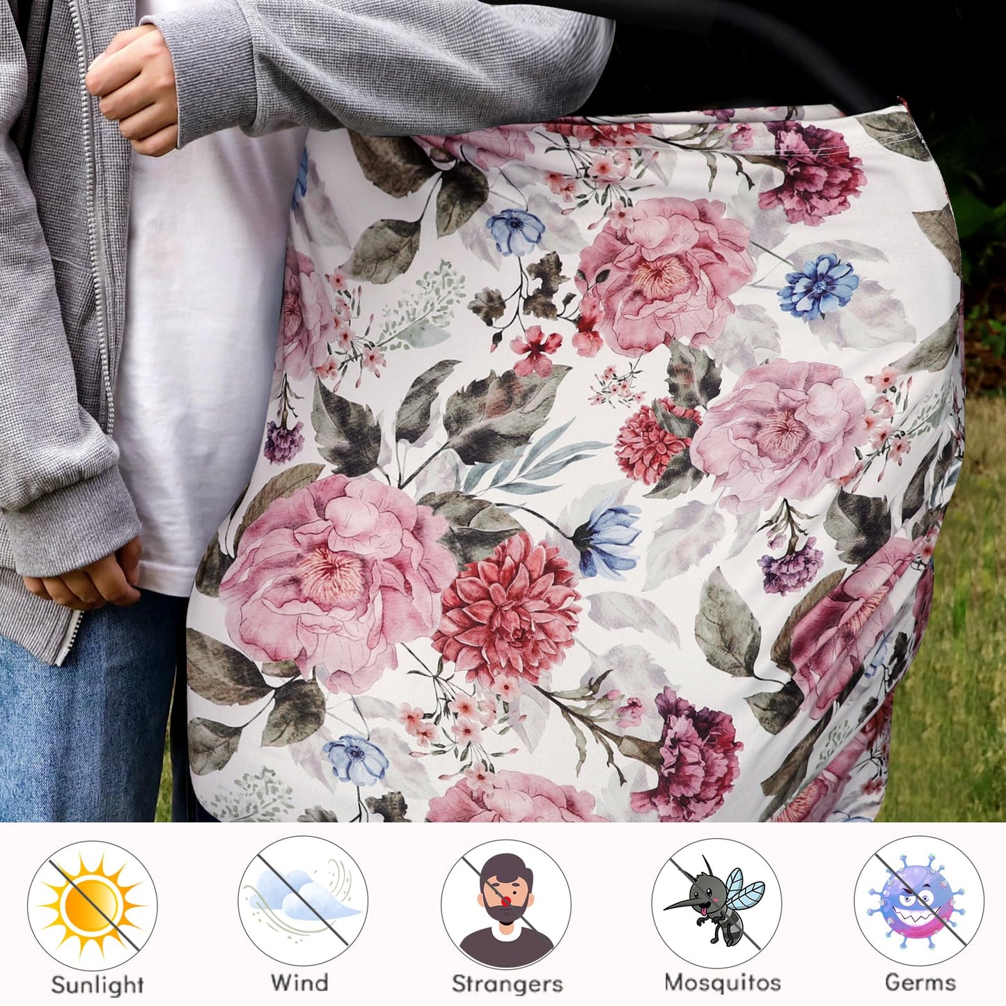 Nursing Cover Breastfeeding, Multi-Use Baby Carseat Cover Girls, Infant Stroller Car Seat Cover, Stretchy Carseat Canopy, Soft B