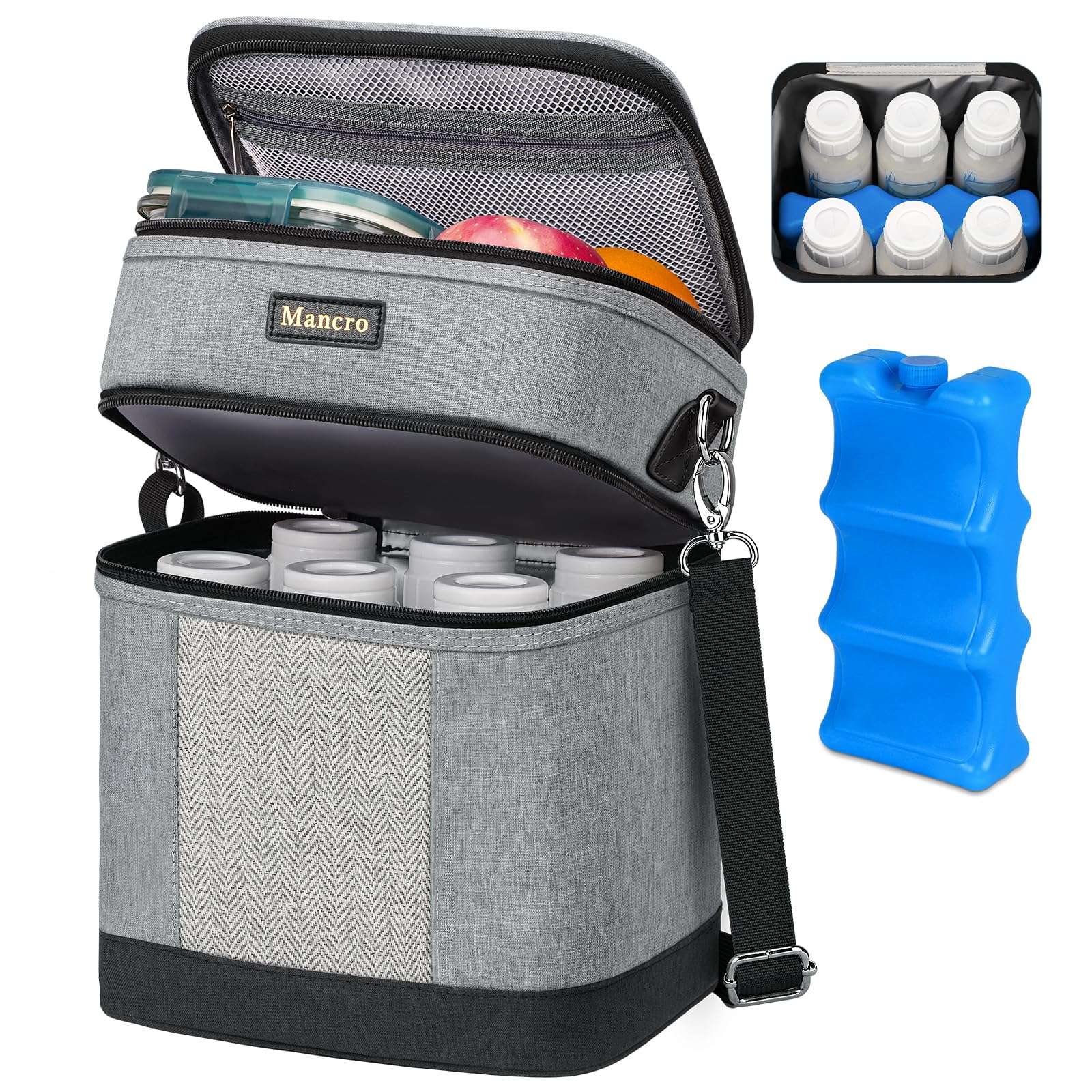 Mancro Breastmilk Cooler Bag with Ice Pack, insulated bottle bag for Daycare and Travel, Double Layer Baby Bottle Cooler Bag Fit
