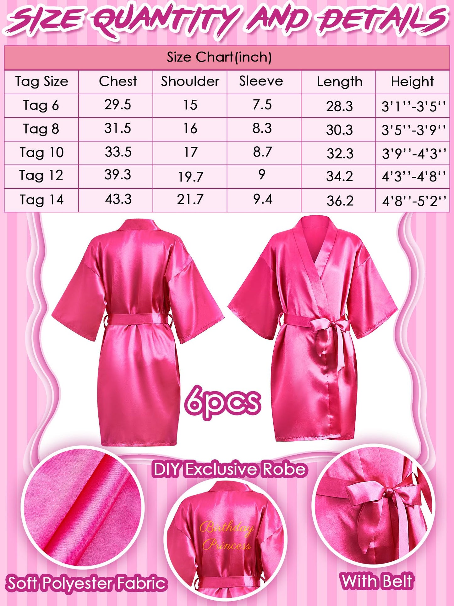 Sintuff 24 Pcs Sleepover Party Supplies For Girls 6 Spa Party Robes 6 Tote Bags 6 Headbands 6 Spa Masks(Size 12,Rose Red)