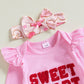 Fybitbo First Valentines Day Baby Girl Outfit Heart Letter Romper Ruffle Tutu Skirt Dress Newborn Infant Girl Clothes Set (Pink-