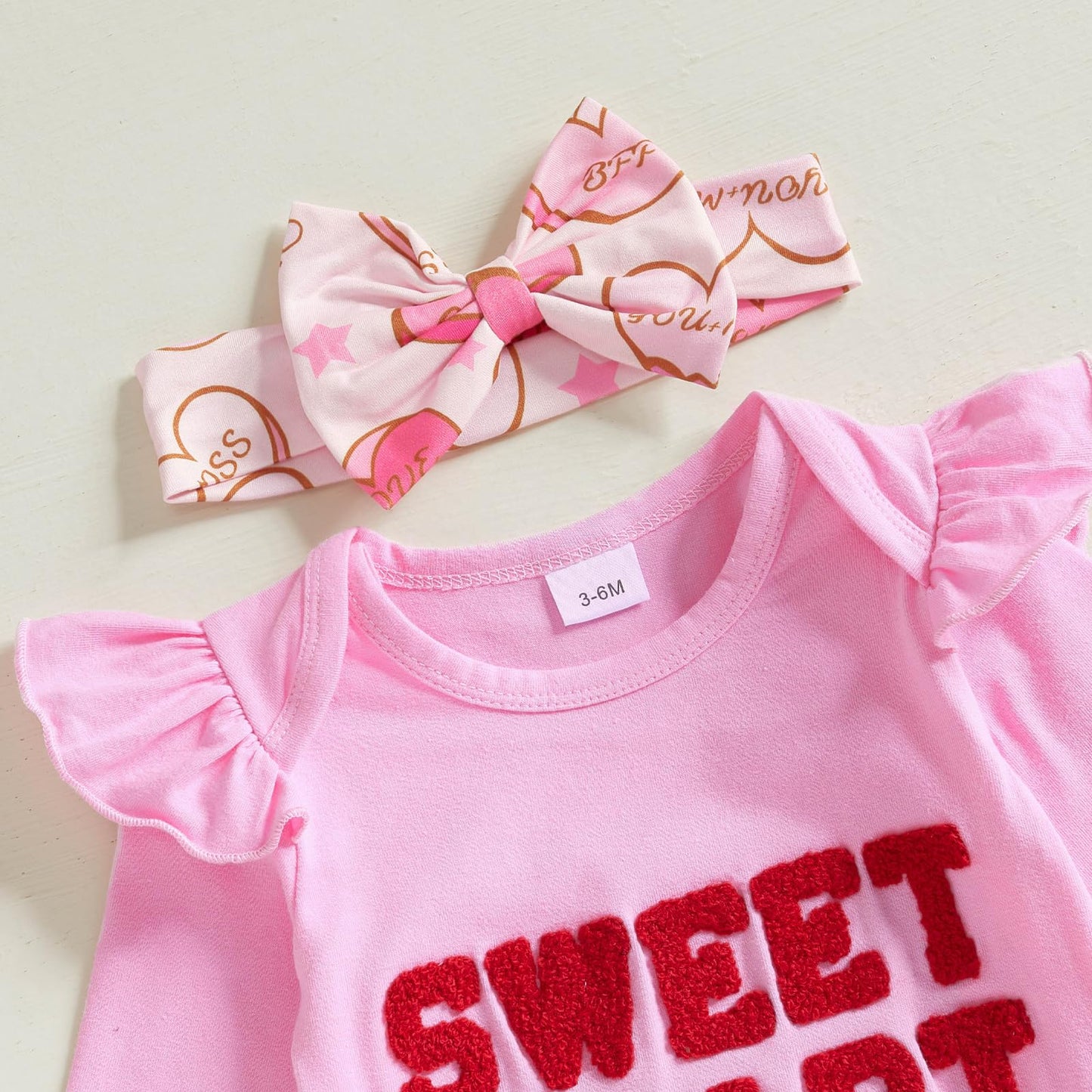 Fybitbo First Valentines Day Baby Girl Outfit Heart Letter Romper Ruffle Tutu Skirt Dress Newborn Infant Girl Clothes Set (Pink-