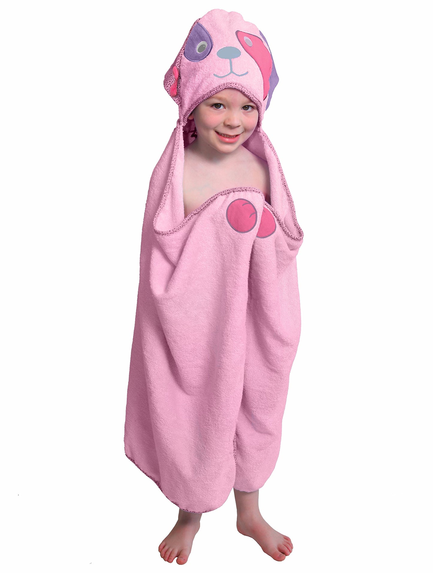 Pink Dog - Hooded Towel 100% Cotton One Of A Kind Extra Large 54X30 Inc.Toddler/Child Animal Character Towel With Paws And A Tai