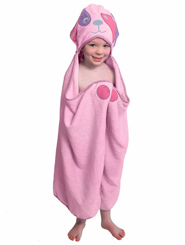 Pink Dog - Hooded Towel 100% Cotton One Of A Kind Extra Large 54X30 Inc.Toddler/Child Animal Character Towel With Paws And A Tai