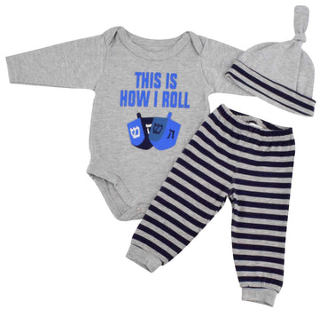 Unique Baby Boys This Is How I Roll Hanukkah Layette Set Cap (18 Months)