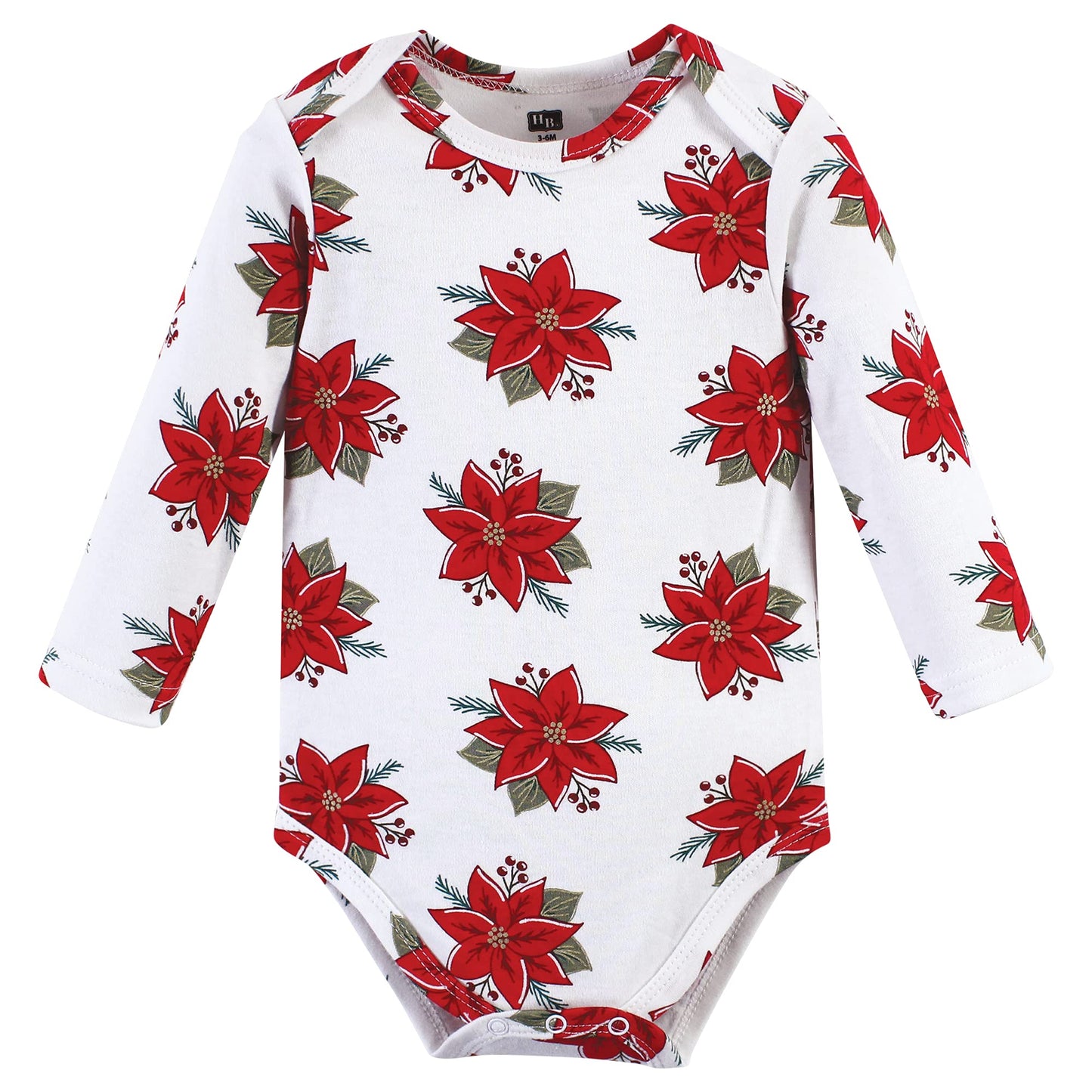 Hudson Baby Unisex Cotton Long-Sleeve Bodysuits And Toddler T-Shirt Set, Poinsettia, 0-3 Months Us