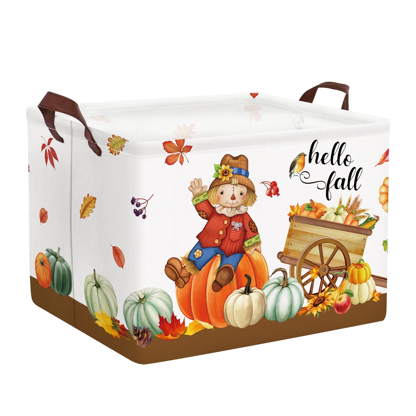 Clastyle Pumpkin Turkey Gift Basket Large Maple Leaf Scarecrow Cart Fall Basket Farm Harvest Storage Bin for Clothes Toy Book