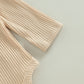 Fhutpw Newborn Baby Girl Clothes Infant Rib Frill Long Sleeve Romper Flared Pants Headband Set 3Pcs Fall Winter Outfits (B- Apri