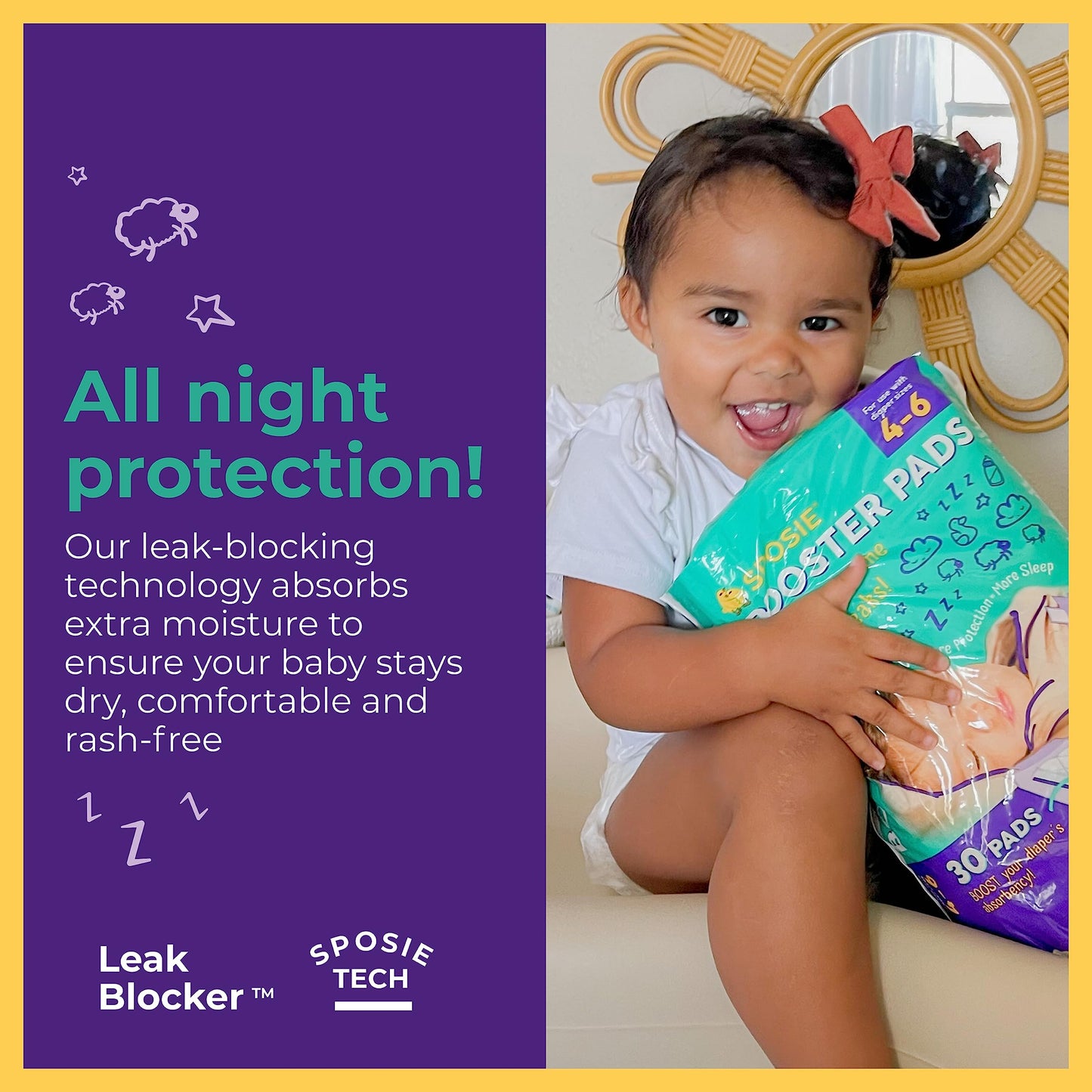 Sposie Diaper Booster Pads - Diaper Pads Inserts Overnight, Cloth Diaper Inserts and Overnight Diapers Size 4-6, Diaper Liners B