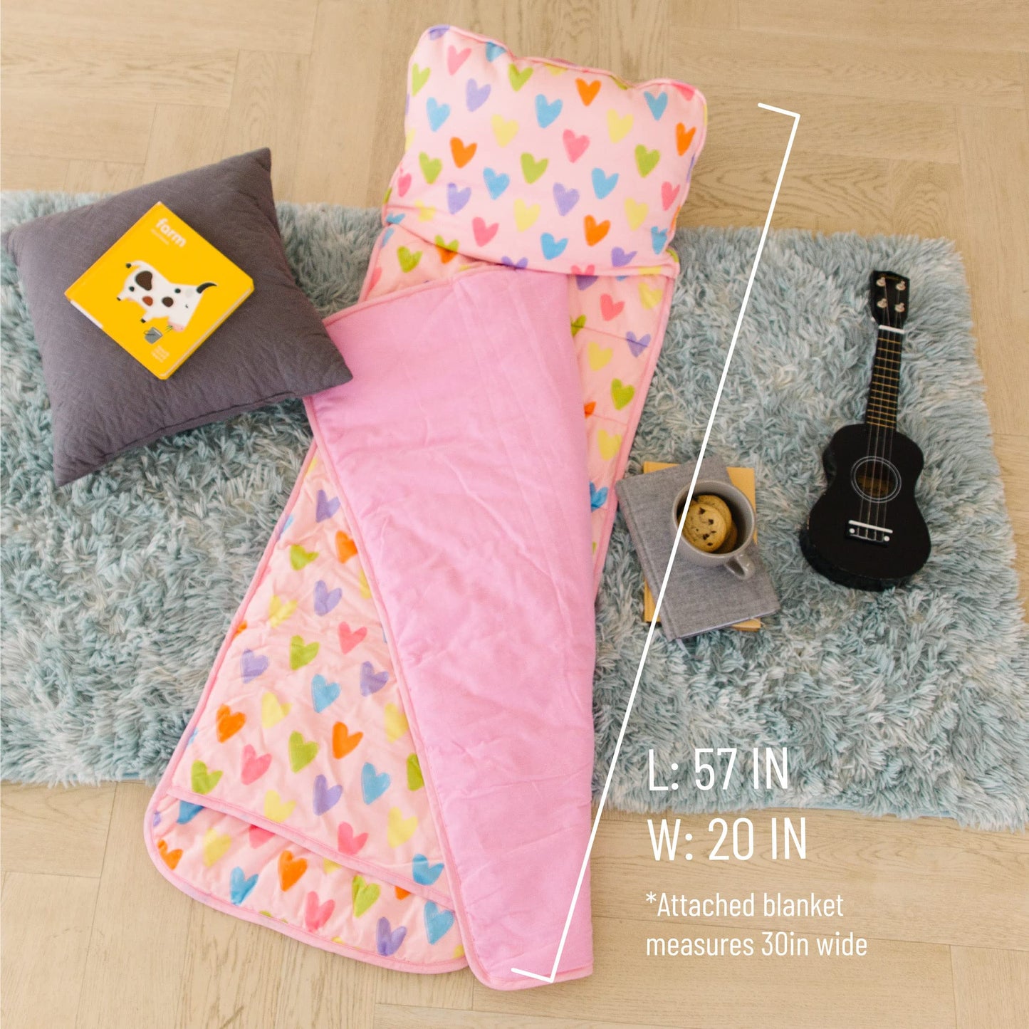 Wildkin Kids Plush Nap Mat - Soft, Cozy, Convenient For Daycare & Preschool - Pink Hearts