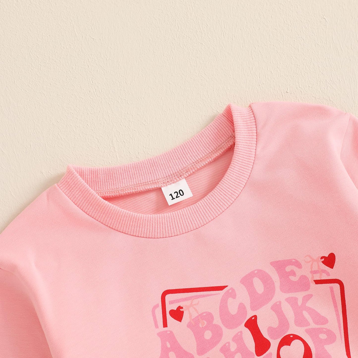 Iddolaka Toddler Baby Girls Valentines Day Outfits Long Sleeve Letter Sweatshirt Shirt Heart Flared Pants Spring Clothes (M-Lett