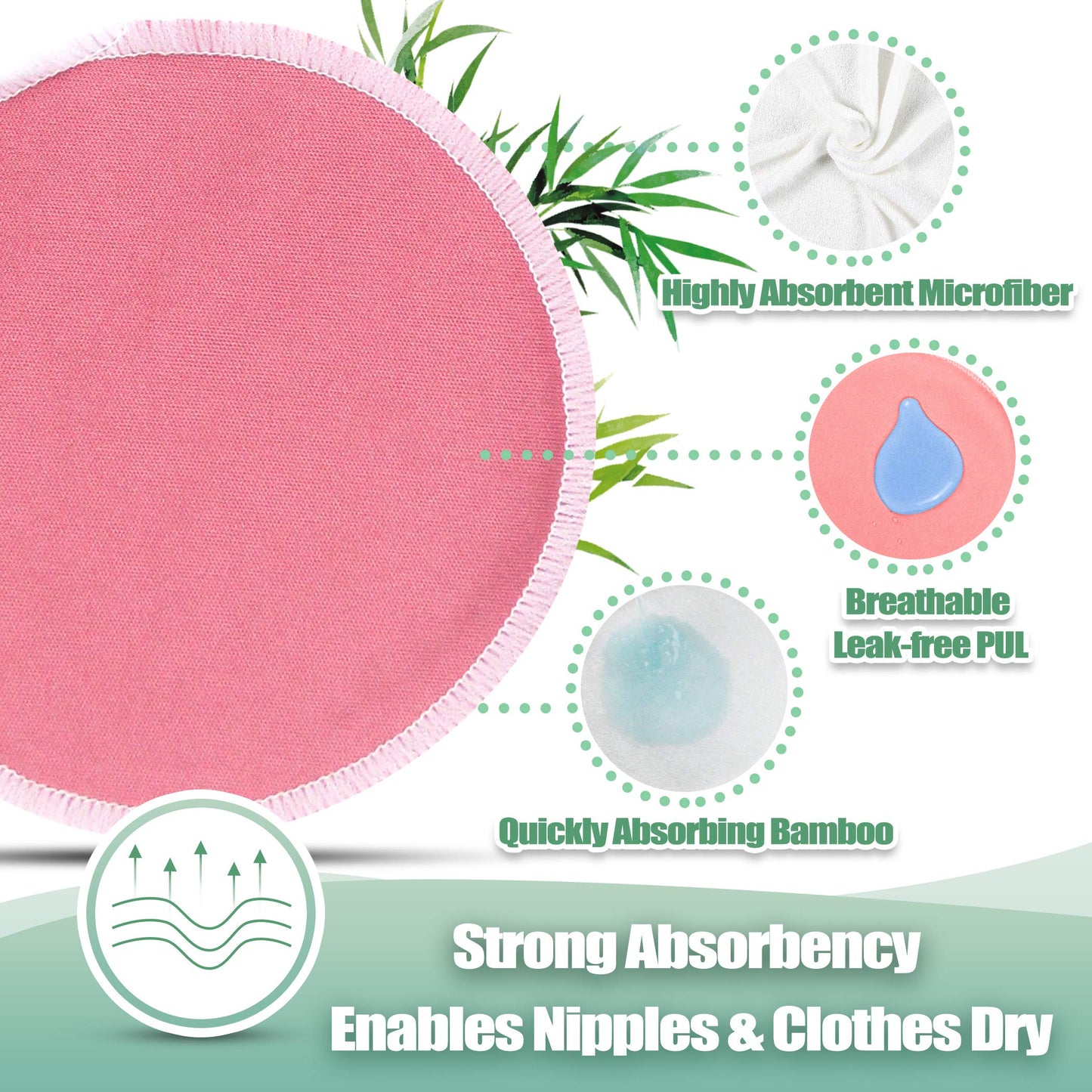 Nursing Breast Pads (14 Pack) + Laundry Bag & Travel Storage Bag, 4.7 Inch Option - Washable & Reusable Breastfeeding Nursing Pa