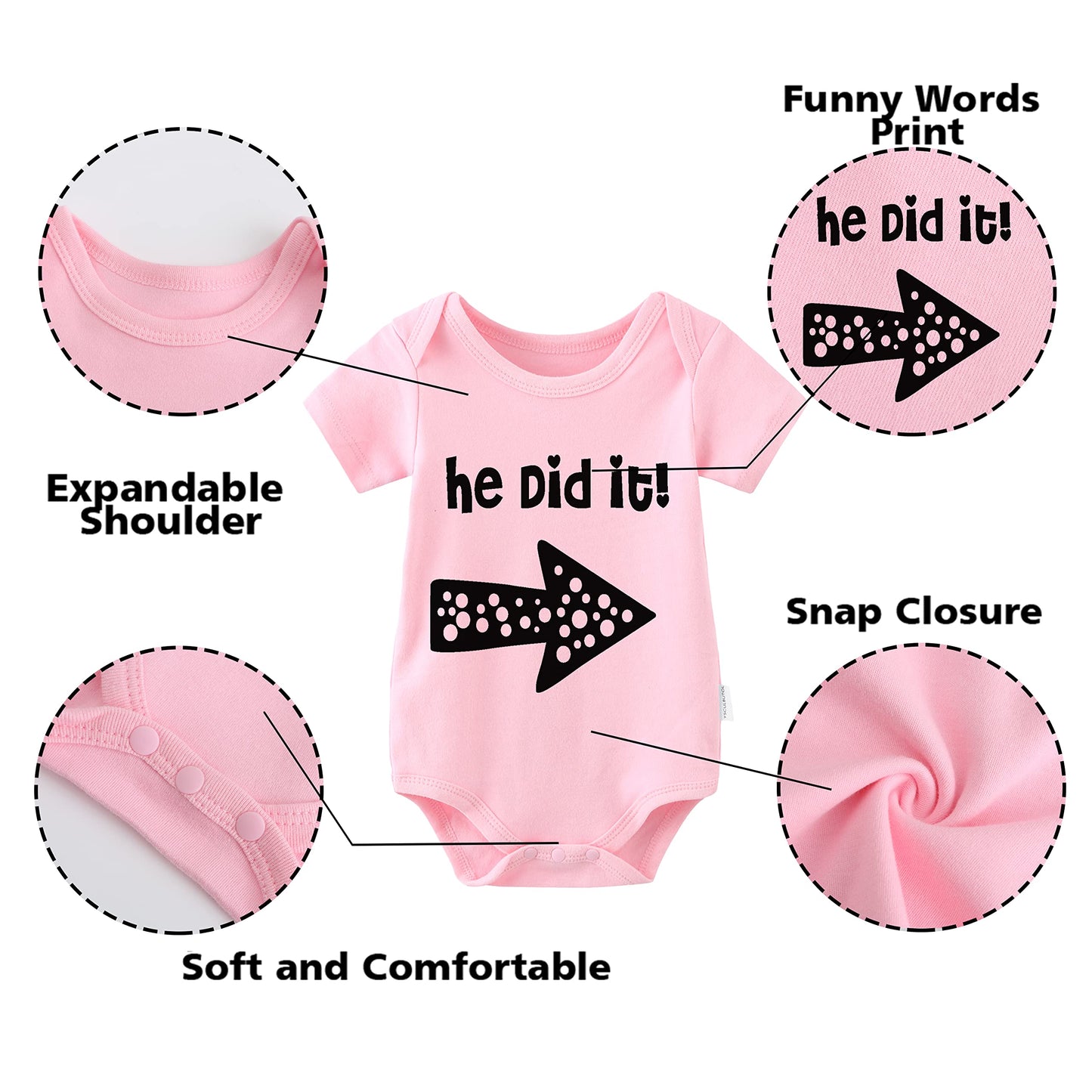 Ysculbutol Baby Twins Bodysuits He/She Did It Twin Outfit Girl Romper With Hat Set(Pink Did 6M)
