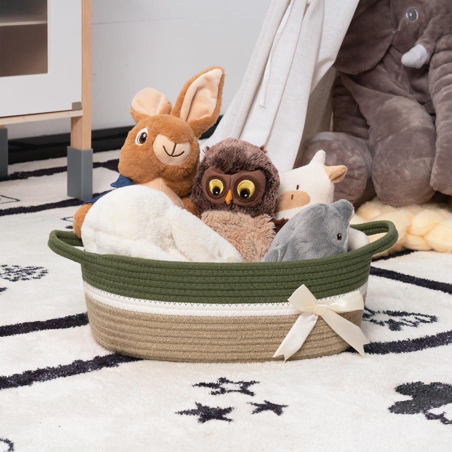 Chicvita Small Storage Basket For Gifts Empty, Cute Decorative Basket For Living Room, Baby Gift Basket For Nursery, Rope Basket